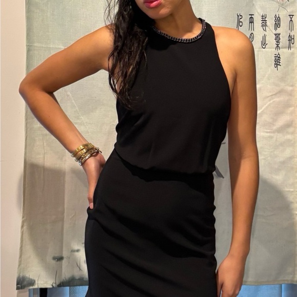 NWT The Kooples Black Chain-Detail Backless Dress